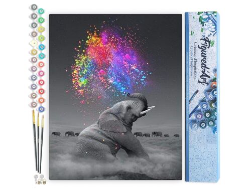 Peinture par Numéro Kit DIY - Eléphant et explosion de Couleurs - Toile roulée