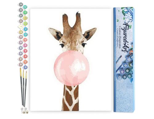 Peinture par Numéro Kit DIY - Girafe et Chewing gum - Toile roulée