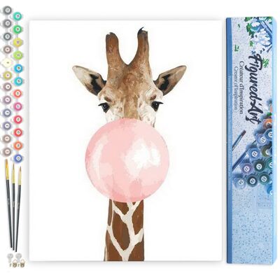 Malen-nach-Zahlen-DIY-Set – Giraffe und Kaugummi – gerollte Leinwand