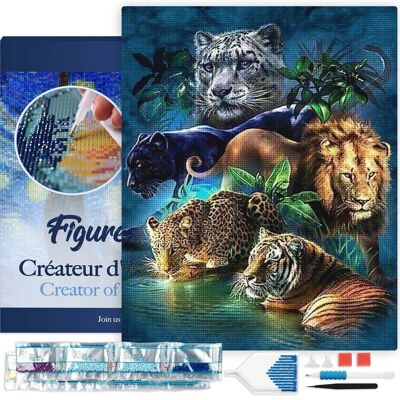 Kit de bordado de diamantes 5D - Pintura de diamantes DIY Animales de la selva 40x50 cm lienzo estirado sobre marco