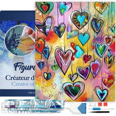 5D Diamond Embroidery Kit - DIY Diamond Painting Hearts 40x50cm stretched canvas on frame