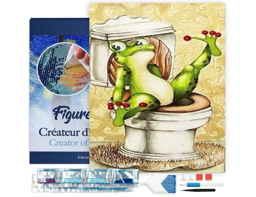 Kit de Broderie Diamant 5D - Diamond Painting DIY La Grenouille aux Toilettes 40x50cm toile tendue sur châssis