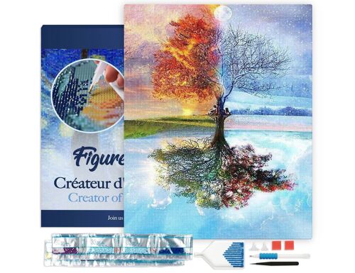 Kit de Broderie Diamant 5D - Diamond Painting DIY Arbre 4 saisons Classique 40x50cm toile tendue sur châssis