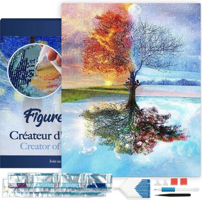 Kit de Broderie Diamant 5D - Diamond Painting DIY Arbre 4 saisons Classique 40x50cm toile tendue sur châssis