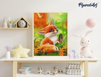 Kit de Broderie Diamant 5D - Diamond Painting DIY Petit Renard et Papillon 40x50cm toile tendue sur châssis 4