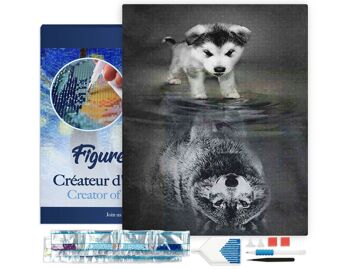 Kit de Broderie Diamant 5D - Diamond Painting DIY Chien et Reflet de Loup 40x50cm toile tendue sur châssis 1