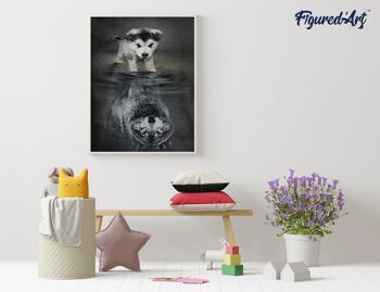 Kit de Broderie Diamant 5D - Diamond Painting DIY Chien et Reflet de Loup 40x50cm toile tendue sur châssis 4