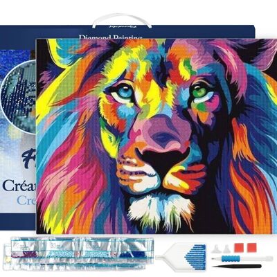 Kit de Broderie Diamant 5D - Diamond Painting DIY Lion Pop Art 40x50cm toile tendue sur châssis
