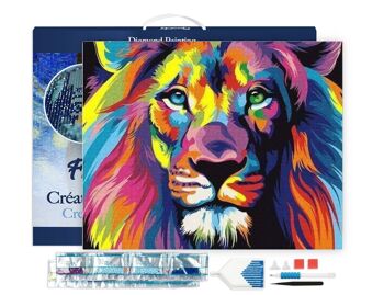 Kit de Broderie Diamant 5D - Diamond Painting DIY Lion Pop Art 40x50cm toile tendue sur châssis 1