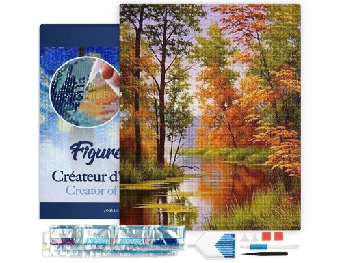 Kit de Broderie Diamant 5D - Diamond Painting DIY Lac en Automne 40x50cm toile tendue sur châssis