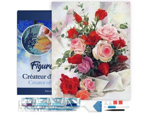 Kit de Broderie Diamant 5D - Diamond Painting DIY Roses Belles Fleurs 40x50cm toile tendue sur châssis