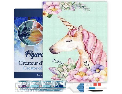 Kit de Broderie Diamant 5D - Diamond Painting DIY Licorne Dessin 40x50cm toile tendue sur châssis