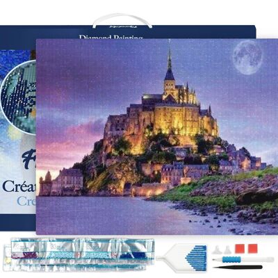 5D-Diamant-Stickset – DIY-Diamantgemälde „Le Mont Saint Michel“, 40 x 50 cm Leinwand, auf Rahmen gespannt