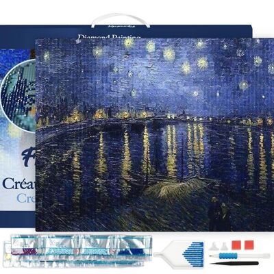 Kit de Broderie Diamant 5D - Diamond Painting DIY Van Gogh Nuit Etoilée sur le Rhone 40x50cm toile tendue sur châssis