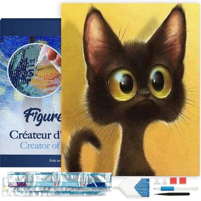 Kit ricamo diamante 5D - Pittura diamante fai da te Gatto stupito 40x50 cm tela tesa su telaio