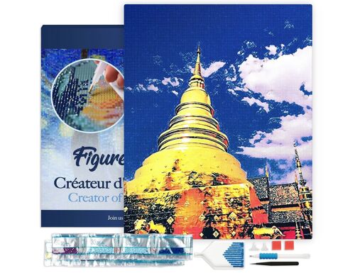 Kit de Broderie Diamant 5D - Diamond Painting DIY Temple de Chiangmai 40x50cm toile tendue sur châssis