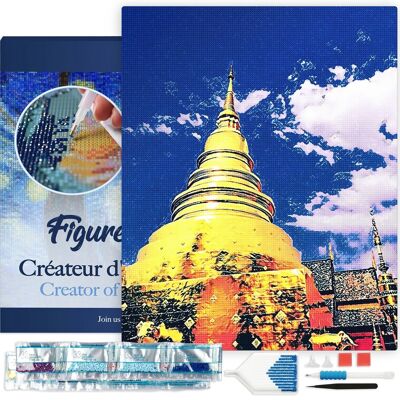 Kit de Broderie Diamant 5D - Diamond Painting DIY Temple de Chiangmai 40x50cm toile tendue sur châssis