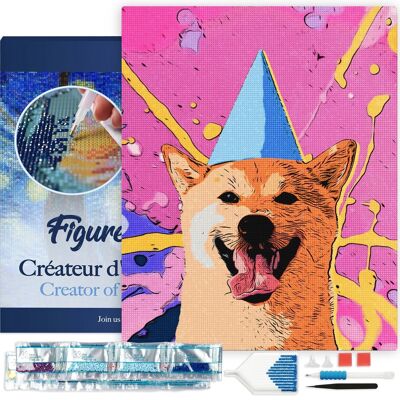 Kit de bordado de diamantes 5D, pintura de diamantes DIY, arte pop de perro sonriente, lienzo de 40x50 cm estirado sobre marco