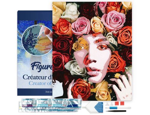 Kit de Broderie Diamant 5D - Diamond Painting DIY Visage de roses 40x50cm toile tendue sur châssis