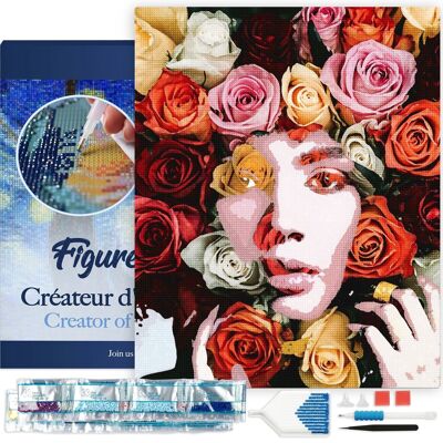 5D Diamond Embroidery Kit - DIY Diamond Painting Face of roses 40x50cm canvas stretched on frame