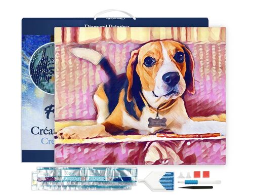 Kit de Broderie Diamant 5D - Diamond Painting DIY Beagle Mignon 40x50cm toile tendue sur châssis