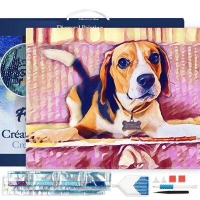 5D Diamond Embroidery Kit - Diamond Painting DIY Cute Beagle 40x50cm stretched canvas on frame