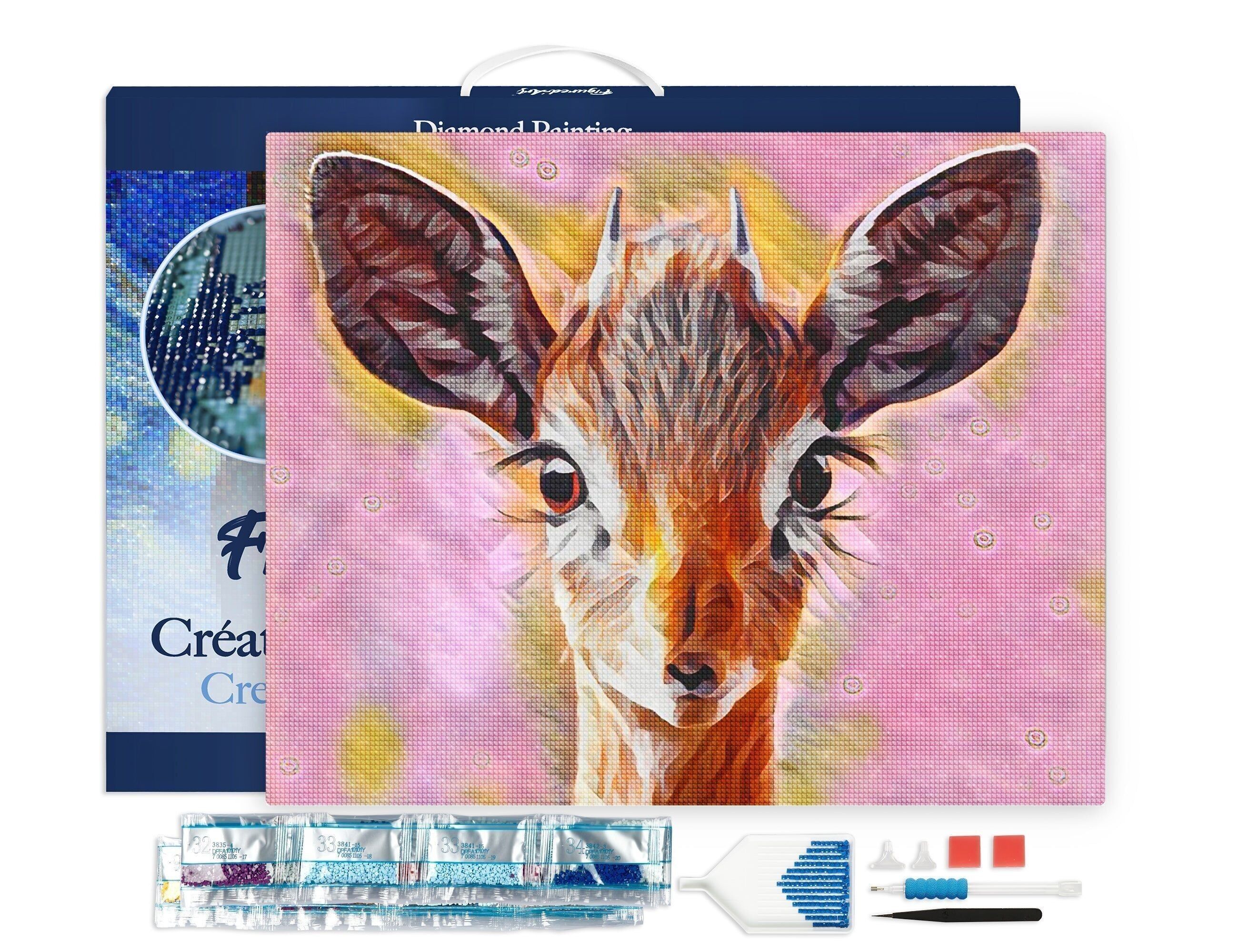 Kit ricamo diamante 5D - Pittura diamante fai da te Cute Doe 40x50 cm tela tesa su telaio