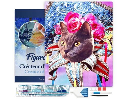 Kit de Broderie Diamant 5D - Diamond Painting DIY Chat Mardigras 40x50cm toile tendue sur châssis