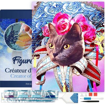 Kit ricamo diamante 5D - Pittura diamante fai da te Mardigras Cat 40x50 cm tela tesa su telaio