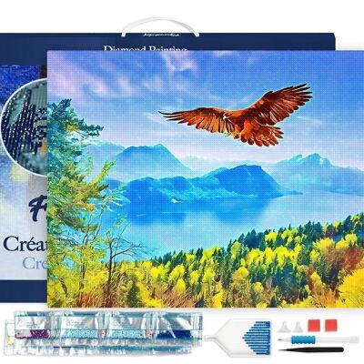 Kit de Broderie Diamant 5D - Diamond Painting DIY Aigle et Paysage de Suisse 40x50cm toile tendue sur châssis