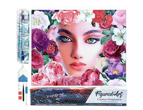 Kit de Broderie Diamant 5D - Diamond Painting DIY Visage et Fleurs
