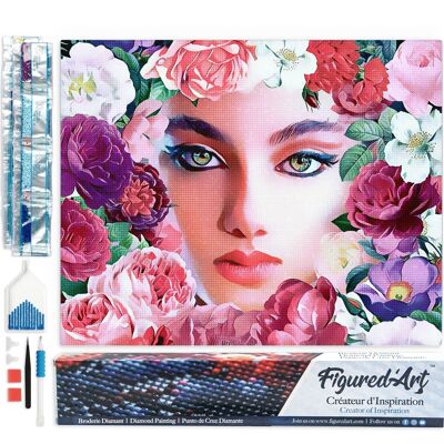 Kit de Broderie Diamant 5D - Diamond Painting DIY Visage et Fleurs