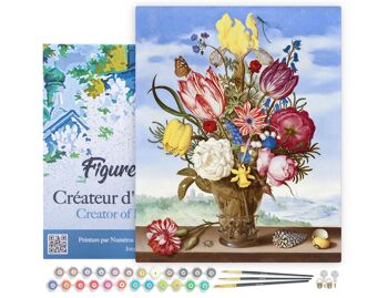 Peinture par Numéro Kit DIY - Bouquet de Fleurs - Ambrosius Bosschaert - toile tendue sur châssis en bois 1