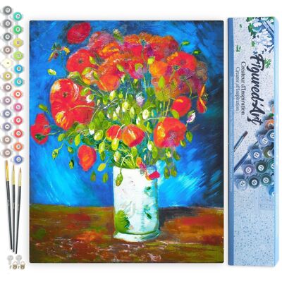 Malen-nach-Zahlen-DIY-Set – Vase mit Mohnblumen – Van Gogh – gerollte Leinwand