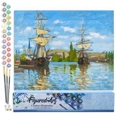 Painting by Number DIY Kit - Boats Sailing on the Seine at Rouen - Monet - Rolled Canvas