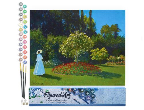 Peinture par Numéro Kit DIY - Dame en blanc au jardin - Monet - Toile roulée