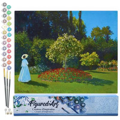 Kit de bricolaje para pintar por números - Dama de blanco en el jardín - Monet - Lienzo enrollado