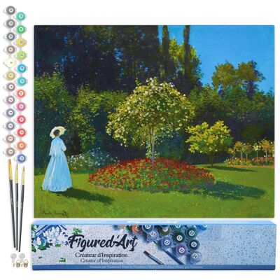 Peinture par Numéro Kit DIY - Dame en blanc au jardin - Monet - Toile roulée