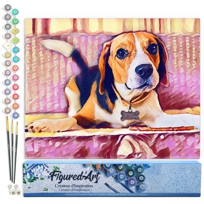 Kit fai da te da dipingere con i numeri - Beagle carino - Tela arrotolata