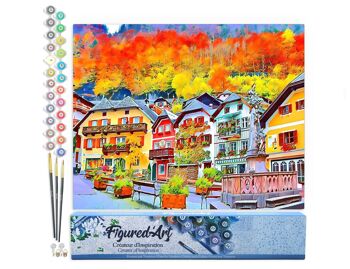 Peinture par Numéro Kit DIY - Village Suisse coloré - Toile roulée 1