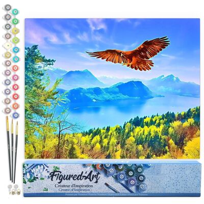 Kit de bricolaje de pintura por números - Águila y paisaje suizo - Lienzo enrollado