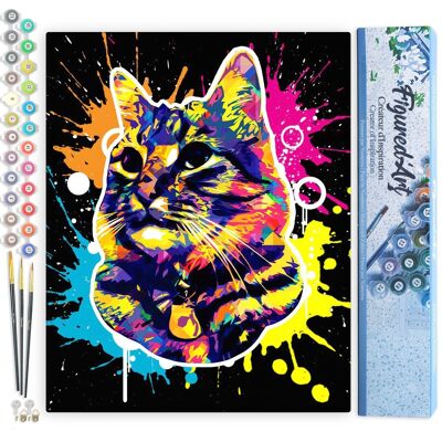 Kit de bricolaje de pintura por número - Cat Splash Pop Art - Lienzo enrollado