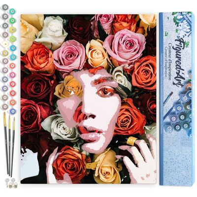 Kit de bricolaje para pintar por números - Rostro de rosas - Lienzo enrollado