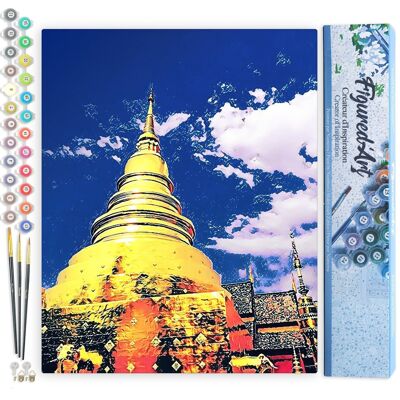 Malen-nach-Zahlen-DIY-Set – Chiangmai-Tempel – gerollte Leinwand