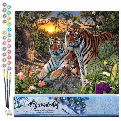 Kit de bricolaje para pintar por números - Familia del tigre - Lienzo enrollado