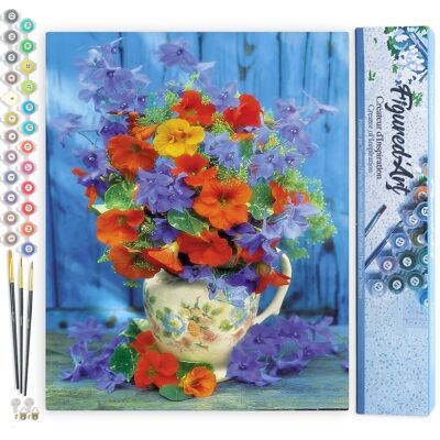Kit de bricolaje de pintura por número - Ramo naranja y morado - Lienzo enrollado