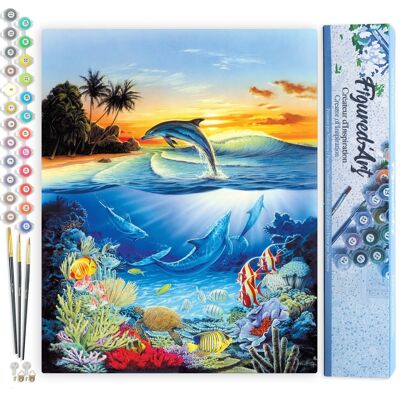 Paint by Number DIY Kit - Dolphins in the Lagoon - Rolled Canvas