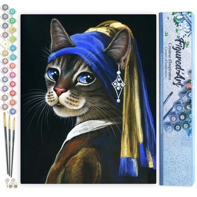 Paint by Number DIY Kit - The Young Kitty with a Pearl Earring - Rolled Canvas