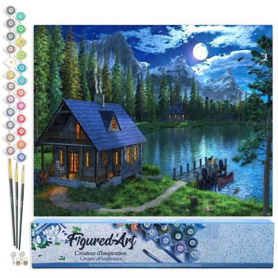 Paint by Number DIY Kit - Night Lake - Rolled Canvas