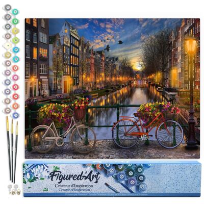 Malen-nach-Zahlen-DIY-Set – Amsterdamer Kanal – gerollte Leinwand